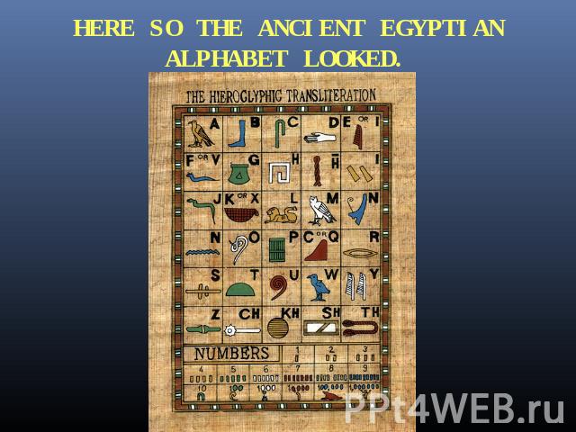 HERE SO THE ANCIENT EGYPTIAN ALPHABET LOOKED.
