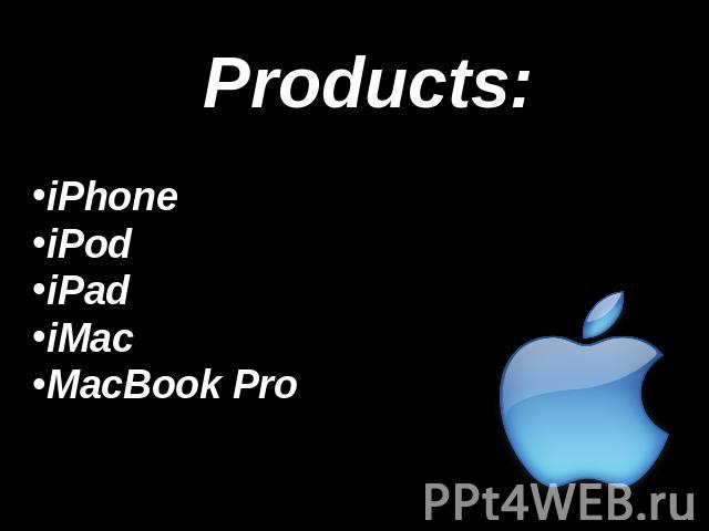 Products: iPhone iPodiPad iMac MacBook Pro