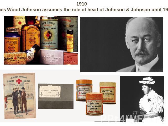 1910 James Wood Johnson assumes the role of head of Johnson & Johnson until 1932.