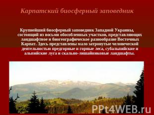 Карпатский биосферный заповедник Крупнейший биосферный заповедник Западной Украи