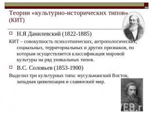 Теории «культурно-исторических типов» (КИТ) Н.Я Данилевский (1822-1885)КИТ – сов