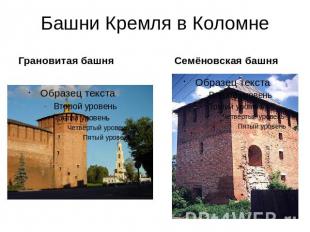 Башни Кремля в Коломне Грановитая башня Семёновская башня