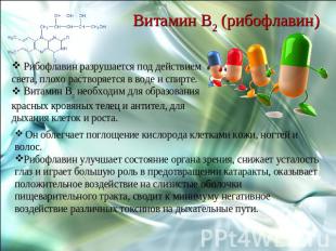 Витамин B2 (рибофлавин) Рибофлавин разрушается под действием света, плохо раство