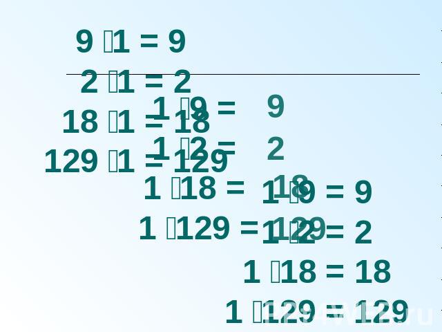 9 1 = 9 2 1 = 218 1 = 18129 1 = 129 1 9 = 1 2 = 1 18 = 1 129 = 1 9 = 91 2 = 21 18 = 181 129 = 129