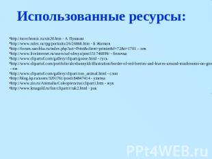 Использованные ресурсы: http://novchronic.ru/sin20.htm - А Пушкин http://www.rul