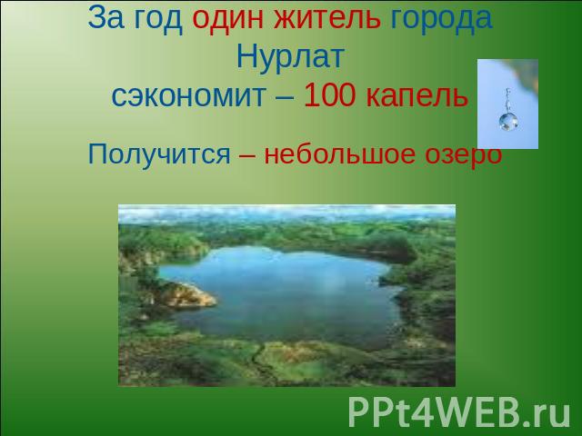 За год один житель города Нурлатсэкономит – 100 капель Получится – небольшое озеро
