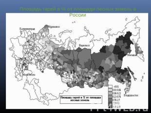 Площадь гарей в % от площади лесных земель в России