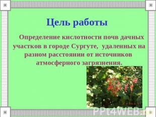 Цель работы Определение кислотности почв дачных участков в городе Сургуте, удале