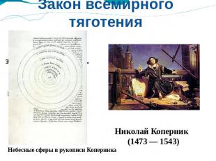 Закон всемирного тяготения Небесные сферы в рукописи Коперника Николай Коперник