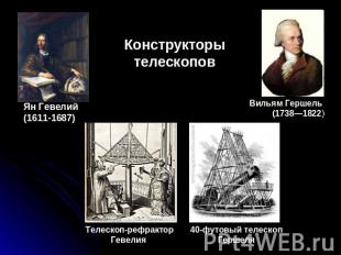 Ян Гевелий (1611-1687) Конструкторы телескопов Вильям Гершель (1738—1822) Телеск
