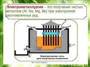 Электрометаллургия – это получение чистых металлов (Al, Na, Mg, Be) при электрол