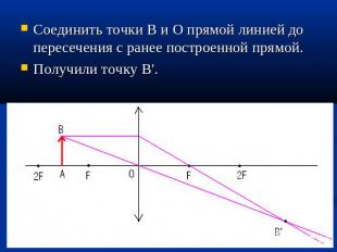 Соединить точки В и О прямой линией до пересечения с ранее построенной прямой.По